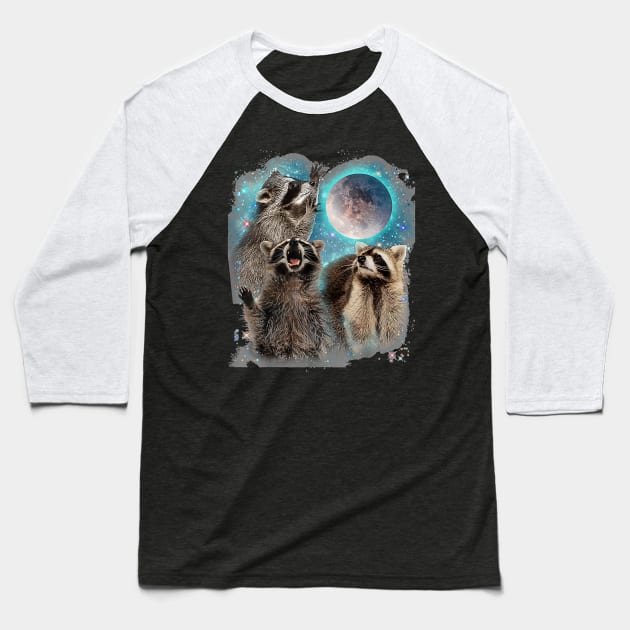 3 Racoon Moon Howling Raccoon Head Funny For Men, Women Baseball T-Shirt by jadolomadolo